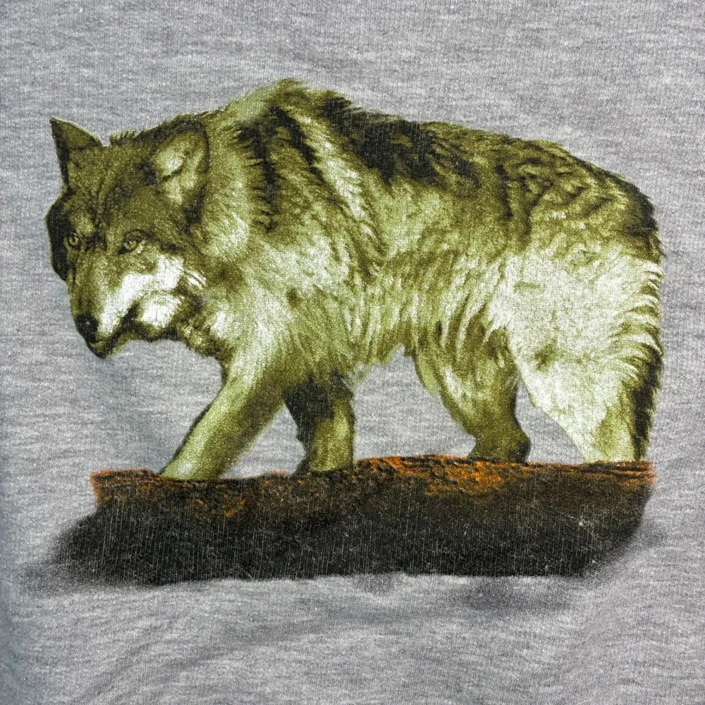 Vintage Wolf Crewneck Sweatshirt Mens Medium Gray Pullover 90s Nature OVB Animal - Picture 2 of 7